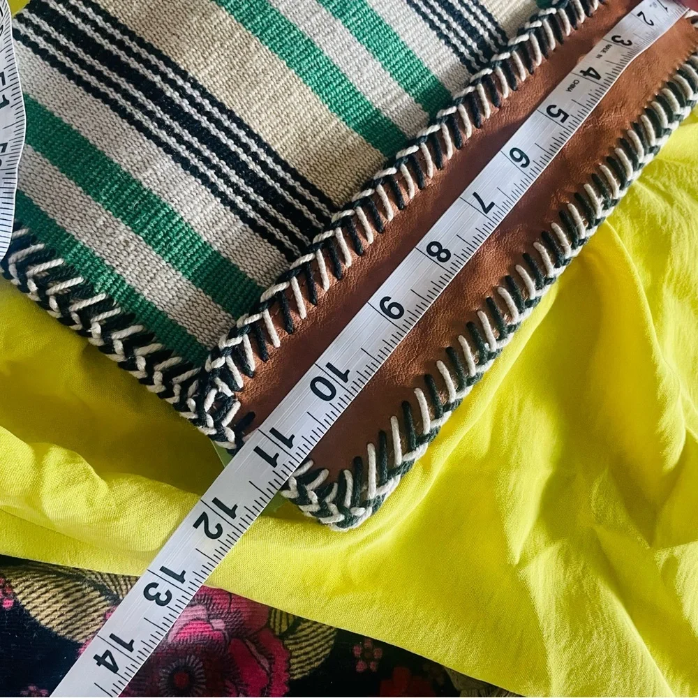 Shiraleah Boho Green Striped Leather Clutch